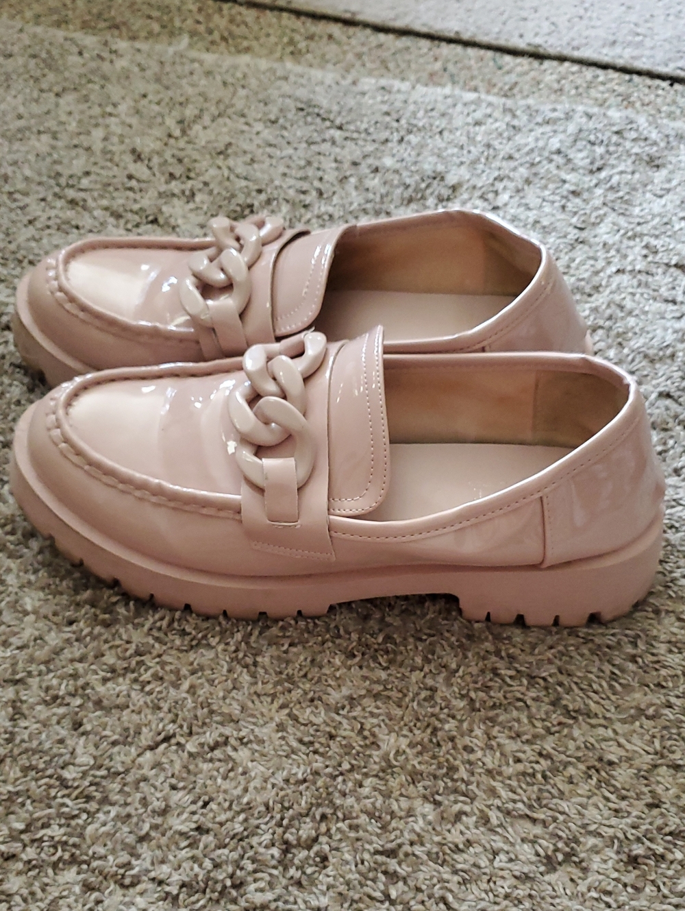 Pink Patent Chain-Accent Loafers